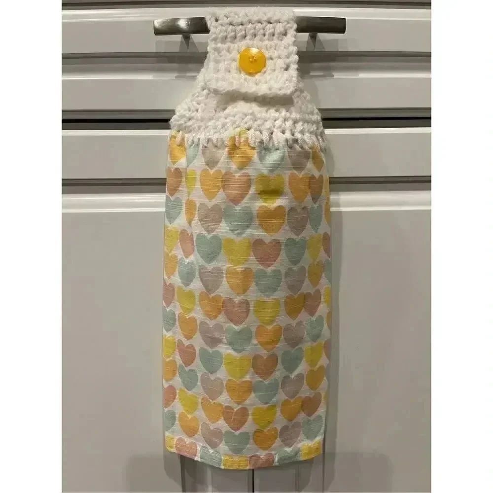 Crochet Top Kitchen Towel- Hearts white top